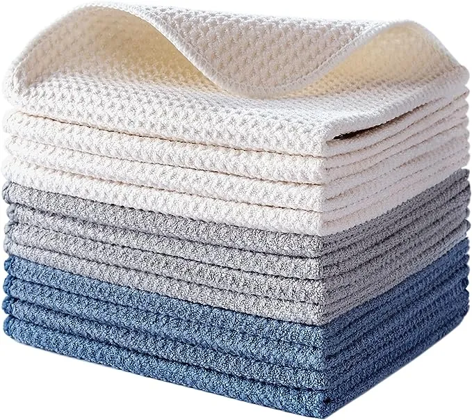 Mainland Textiles LLC POLYTE Premium Microfibre Kitchen Dish Cloth Waffle Weave (Dark Blue, Gray, Off White, 30x30 cm) 12 Pack