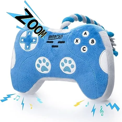 MTERSN Cute Squeaky Dog Toys : Blue Game Controller Plush Dog Toy and Funny Puppy Chew Toys with Full Crinkle Paper - Cool Dog Birthday Toys for Small, Medium and Large Dogs