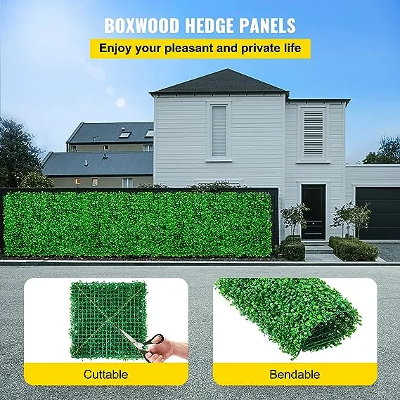 VEVOR 6PCS 20x20 Artificial Boxwood Panels,Boxwood Hedge Wall Panels,Artificial Grass Backdrop Wall Green Grass Wall 1.6", Privacy Hedge Screen UV Protected for Outdoor Indoor Garden Fence Backyard