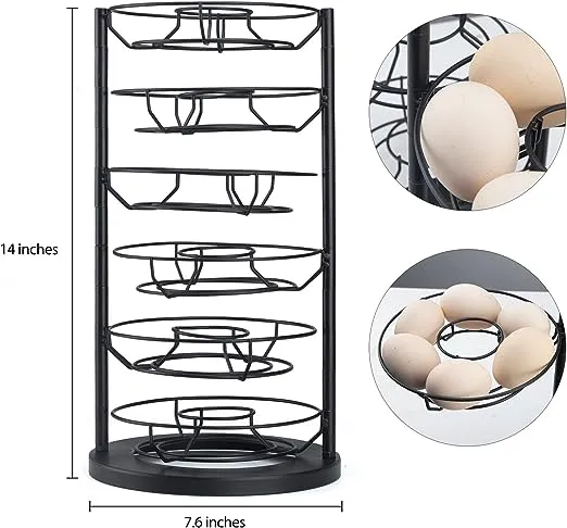 Countertop Egg Spin Dispenser Rack for Fresh Egg Storage, Stable Base Egg Black