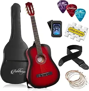 Ashthorpe 38-inch Beginner Acoustic Guitar Package (Natural), Basic Starter Kit w/Gig Bag, Strings, Strap, Tuner, Pitch Pipe, Picks