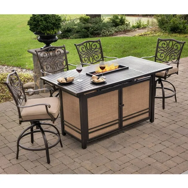 Hanover Traditions 5-Piece High Dining Bar Set with Fire Pit