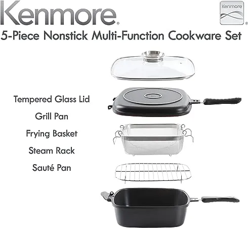 Kenmore 5 Piece Nonstick Multi Function Cookware Set in Black