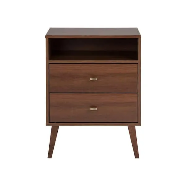 Prepac Milo 2 Drawer Mid Century Modern Nightstand