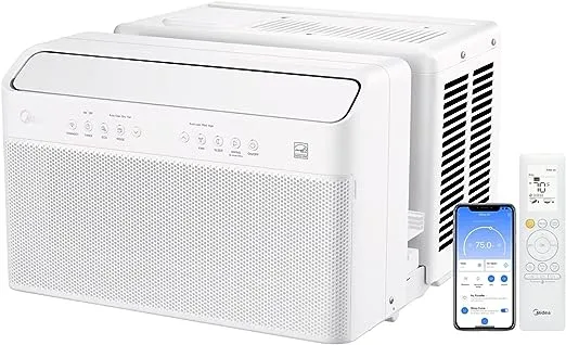 Midea 8,000 BTU U-Shaped Smart Inverter Window Air Conditioner –Cools up to 350 Sq. Ft., Ultra Quiet with Open Window Flexibility, Works with Alexa/Google Assistant, 35% Energy Savings, Remote Control