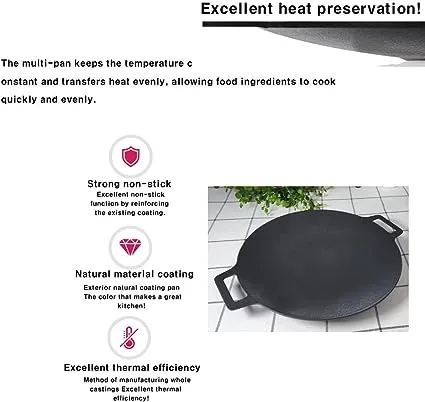 Scsp - Korean BBQ Grill Non-Stick Grill Circular Size 13 inches[Bag Included] Made in Korea/Natural Material 6 Layer Coating/Can Be used for Both