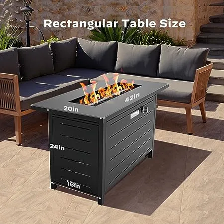 Ciays 42 Inch Gas Fire Pit Table, 50,000 BTU Propane Pits for Outside with Steel Lid and Lava Rock, 2 in 1 Firepit Table Gatherings Parties on Patio Deck Garden Backyard, Black