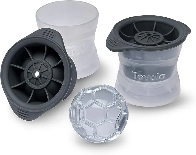 Tovolo Soccer Ball Shaped Ice Molds, Set of 2 - Large Ice Mold Gift Set - Sports Themed Unique Ice Mold Chills Drinks - Odor-Free Freezer Storage, Dishwasher-Safe with Silicone Plunger