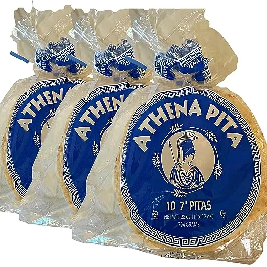 Athena Greek Style Pita Bread for Gyro Meat,Shawarma and falafel (30-120 Pitas You Choose) For dipping into hummus or babaganoush | Restaurant Quality Greek and Lebanese Pita Bread - (Does NOT split into a Pocket) 3 Packs with 10 7" Pre-oiled Pita Breads