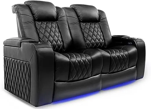 Valencia Tuscany Home Theater Seating | Premium Top Grain Italian Nappa 11000 Leather, Power Reclining, Power Lumbar Support, Power Headrest (Row of 2, Black)