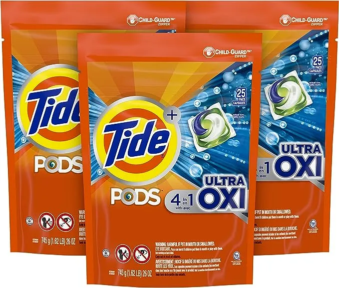 Tide PODS Liquid Laundry Detergent Soap Pacs 4-n-1 Ultra Oxi HE Compatible 57 Count Built in Pre-treater for Stains