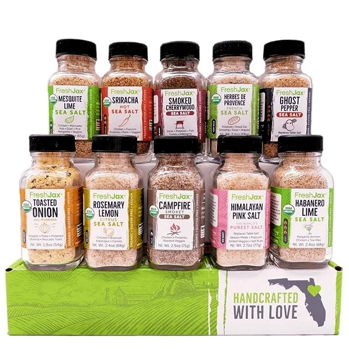 Freshjax Gourmet Salty Gift Set, Seasoned Salt Sampler 10 Pack