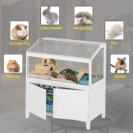 GDLF Hamster Cage with Storage Cabinet Small Animal, Large Habitat for Hedgehog Gerbil & Rat 39.5 inchx19.7 inchx43.7 inch, White