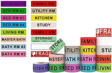 960 Count Moving Labels 14 Different Living Spaces + Fragile Stickers + Blank...