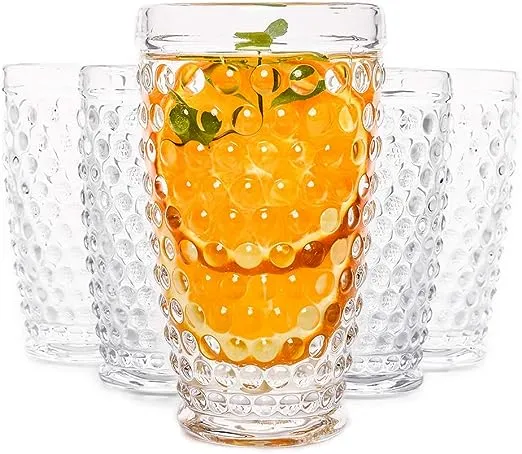 G Hobnail Glassware Old Fashioned Iced Beverage Drinking Glasses Set Of 6, 13 oz Premium Tall Highball Water Glasses Cups For Juice Cocktail Mojito Wine,Beer,Tea, Mixed Drinkware,Parties Restaurants