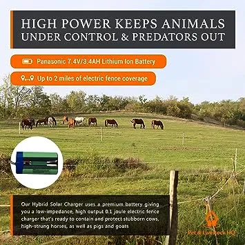 Pet & Livestock HQ Solar Electric Fence Charger 5 Mile - Solar Powered Energizer for Livestock - Low Impedance Solar Fencer Battery Powered