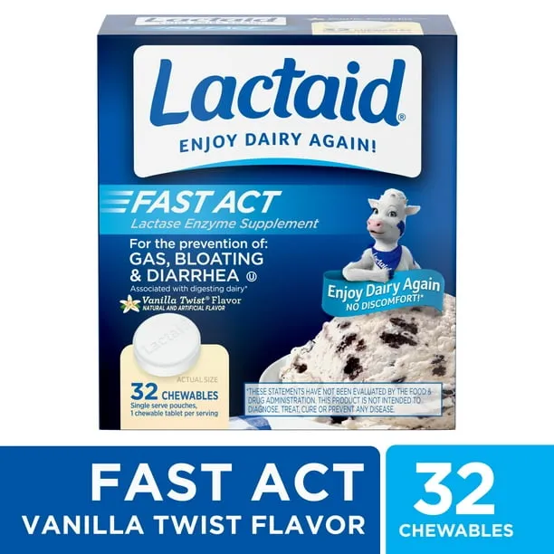 Lactaid Lactase Enzyme Supplement, Fast Act, Chewables, Vanilla Twist Flavor - 32 chewables