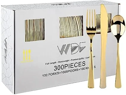 WDF300 Pieces Gold Plastic Silverware - Heavy Duty Disposable Gold Cutlery Se...