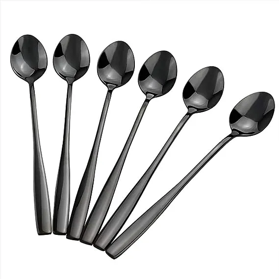 Teyyvn Black Stainless Steel Iced Tea Spoon, Long Handle Stirring Spoon, Set of 8