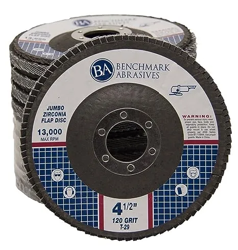 Benchmark Abrasives 4.5" x 7/8" Premium High-Density Jumbo Zirconia Type 29 Flap Discs for Sanding, Stock and Rust Removal, Finishing, Grinding, Deburring (10 Pack) - 120 Grit