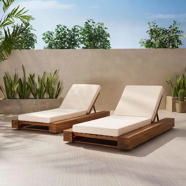 Noble House Broadway Outdoor Acacia Wood Chaise Lounge