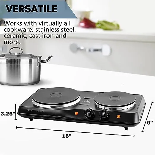 Electric Countertop Double, Burner Cast Iron Hot Plates, Temperature Control New