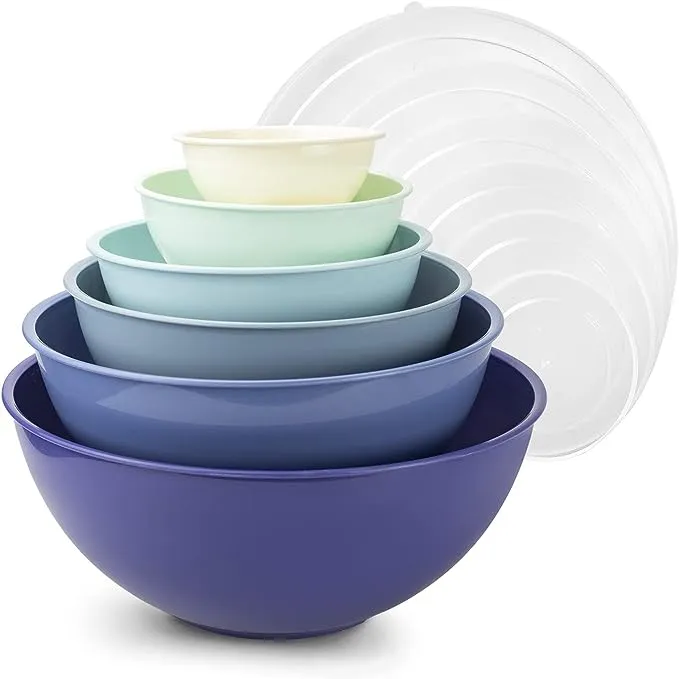 Cook with Color Plastic Nesting Mixing Bowls Set - 12 Piece Includes 6 Prep Bowls and 6 Lids, Microwave Safe (Gray Ombre)