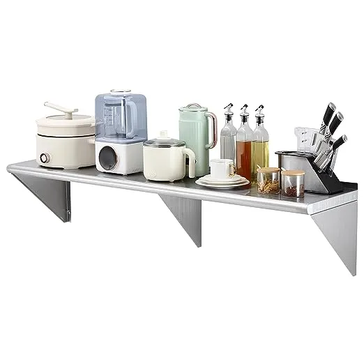 VEVOR Stainless Steel Shelf, Wall Mounted Floating Shelving with Brackets, Commercial Shelves, Heavy Duty Storage Rack for Restaurant, Kitchen, Bar, Home, and Hotel