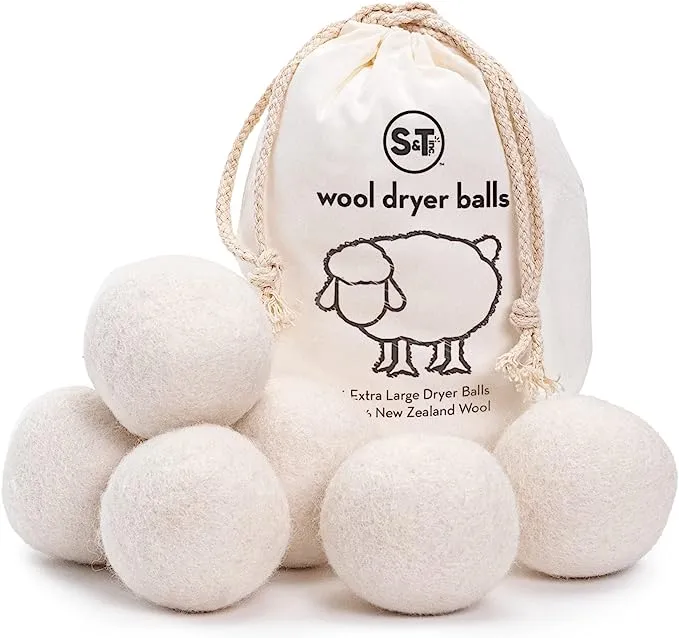 S&T Inc. XL New Zealand Wool Dryer Balls, Natural White, 6 Pack