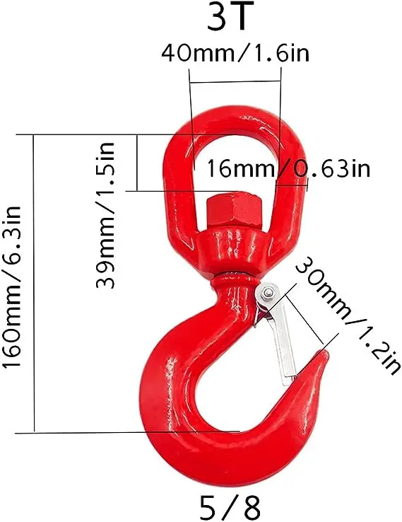 3 Ton Locking Swivel Hook Heavy Duty Swivel Lifting Hook Rigging For Hoisting G8