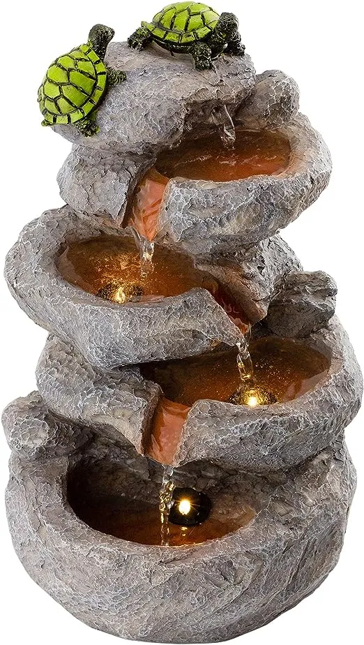 Tabletop Fountain, Turtles in Waterfall Decorative Statue Relaxing Water Feature