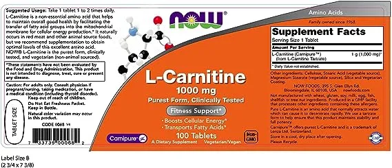 Now Foods: L-Carnitine Fitness Support 1000mg, 100 tabs