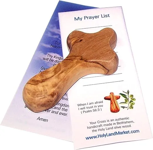 Holy Land Market Small Olive Wood Pocket/Holding Crosses With Certificates (2.5 Inches) (10 Count)