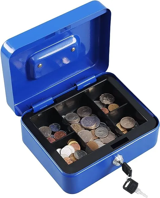 Xydled Locking Steel Medium Cash Box with Removable Coin Tray and Key Lock,7.87'x 6.30'x 3.54