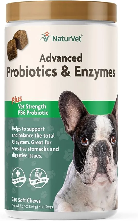 NaturVet – Advanced Probiotics & Enzymes - Plus Vet Strength PB6 Probiotic – Supports and Balances Pets with Sensitive Stomachs & Digestive Issues – for Dogs & Cats 240 ct