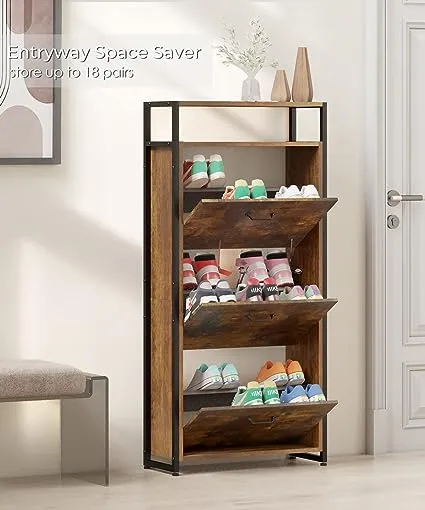 3 Drawer Industrial Shoe Cabinet with Flip Doors and Open Storage Shelf - Contemporary - Shoe Storage - by Imtinanz, LLC | Houzz