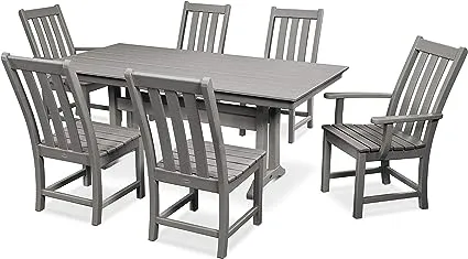 POLYWOOD Vineyard 7-Piece Farmhouse Trestle Dining Set Slate Grey