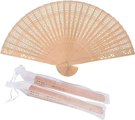 SL crafts Wooden Hand Fan Hand Held Folding Fan with Gift Bags Wedding Favors (Pack of 50)