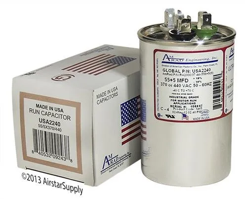 USA2240 round Usa-Made Motor Run Capacitor, 55/5 Mfd, 370/440 Vac-132343