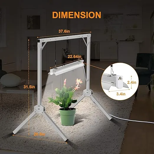 iPower 6400K T5 Fluorescent Grow Light System with Foldable Stand Rack for Indoor Plant Growing, 2 Feet, 24W Silver