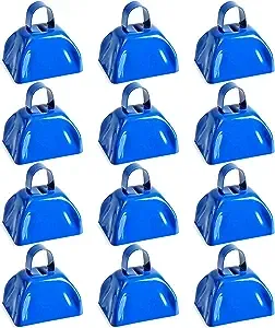 Set of 12 3-inch Cowbells with Handle, Hand Percussion Cow Bells Noise Makers for Sporting Events, Football Games (Blue)