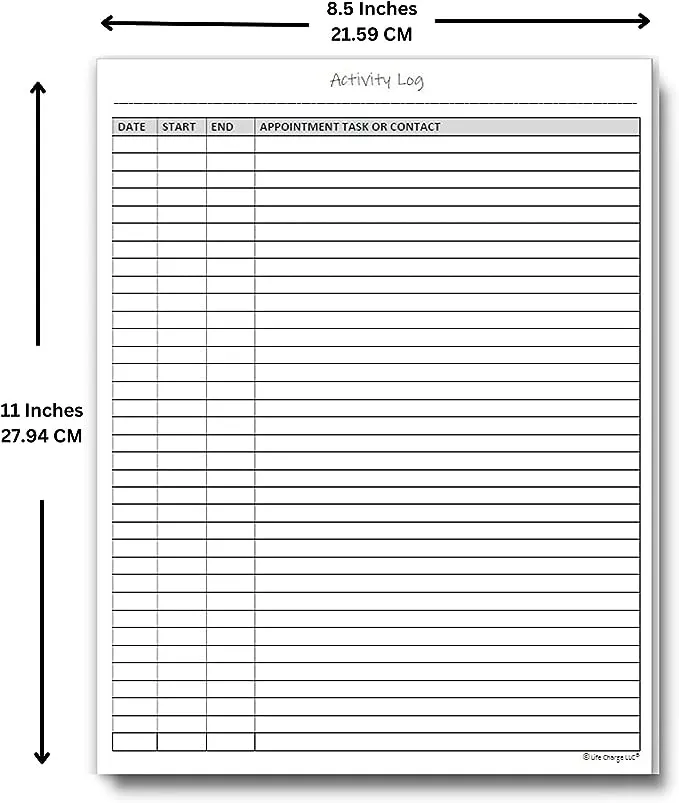 Activity Log Notepad, 50 Page Planner Pad to List a Task, Action or Contact. A Versatile Work Tool to Track Time & Organize Office Productivity. 8.5 X 11, A4 Sheets.