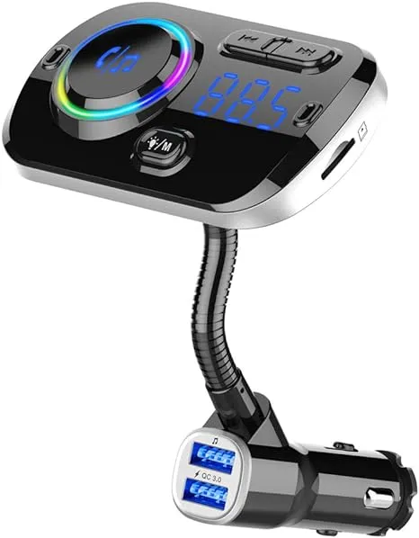 Bluetooth 5.0 FM Transmitter for Car Wireless FM Radio Adapter Car Kit Hands-Free Dual USB Ports with QC3.0 Support SIRI/Google Voice Assistant AUX Input/TF Card/USB Drive MP3 Player