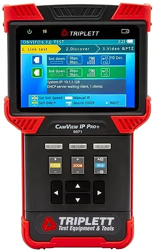 Triplett 8075 CamView IP Pro-X CCTV Camera Tester with PoE, Built-in DHCP Server, and 7" TFT Touchscreen - NTSC/PAL, HD-CVI 3.0, AHD 3.0, HD-TVI 3.0