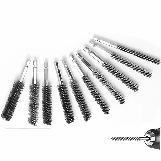 Stainless Steel Bore Brush in Different Sizes Twisted Wire Stainless Steel Cleaning Brush with Handle 1/4 Inch Stainless Steel Bore Brush Stainless Steel Bristles Wire Brush for Power Drill Cleaning