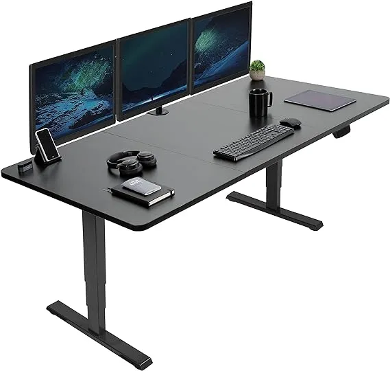 Vivo Electric 71” x 36” Stand Up Desk, Dark Walnut Table Top, Black Frame