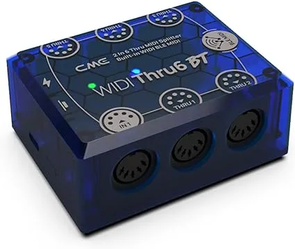 CME WIDI Thru6 BT - 2-in-6-out MIDI Thru/Split with 5-pin DIN and Bluetooth MIDI - future-proof technology, high-speed transfer of all MIDI data, extreme accuracy for all MIDI devices