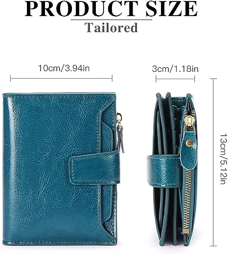 GOIACII Small Women Wallet Genuine Leather RFID Blocking Bifold Zipper Pocket Card Holder with ID Window