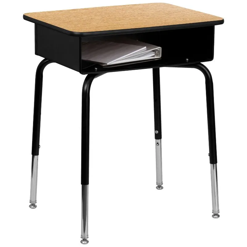 EMMA + OLIVER Natural Student Desk with Open Front Metal Book Box - School Desk