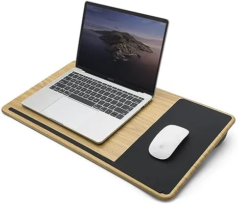 ergomi Home Office Portable Bamboo Lap Desk with Soft Cushion, Wrist Support, Dual-Sides, Wooden Laptop Bed Tray Great for Reading, Writing, Laptop Using, Work from Home, Large-Wood